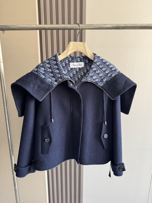 Dior Premium Navy Blue Short Double-zip Outerwear with Dust Bag