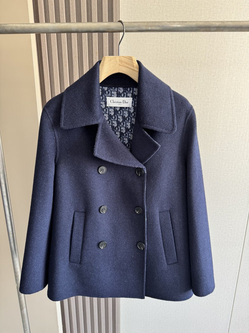 Dior Premium Navy Blue Double-breasted Short Outerwear with Dust Bag