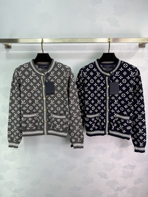 Louis Vuitton Round-Neck Jacquard Knit Cardigan with Logo Decoration