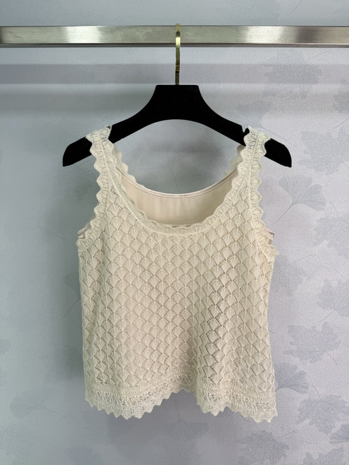 Dior Two-Piece Hollow Knit Vest with Satin Straps