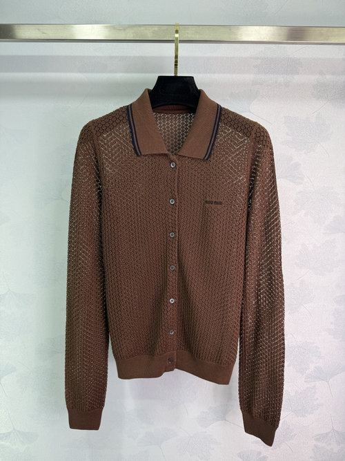 Miu Miu Lace-Knit Open Cardigan with Colorful Embroidery