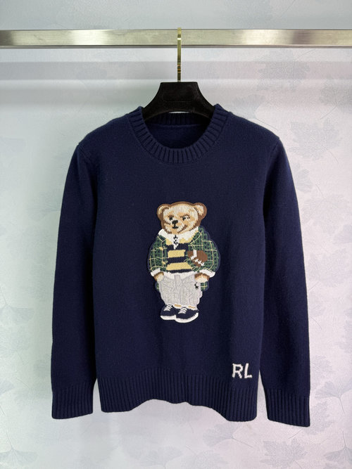 Polo Ralph Lauren Bear Embroidered Long Sleeve Sweater with a Gentle Style