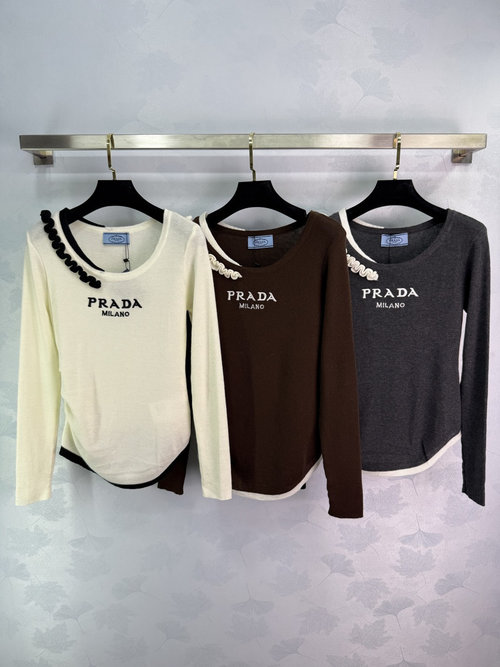 Prada Knit Top with Chest Letter Embroidery