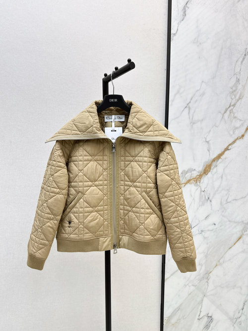 Dior Navy Style Bee Embroidery Cotton Coat with Check Pattern