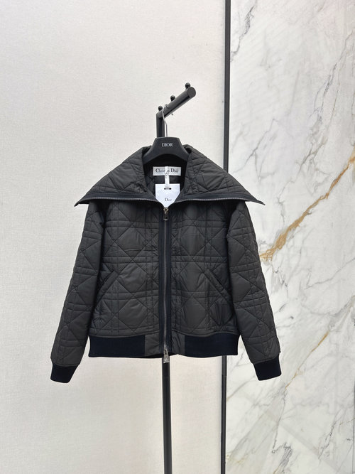 Dior Navy Style Bee Embroidery Cotton Coat with Check Pattern