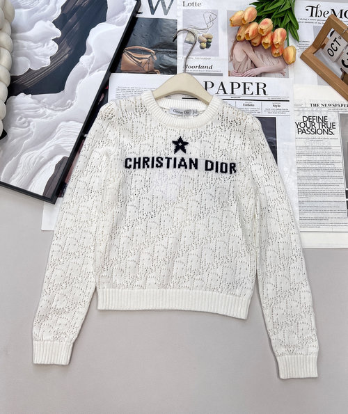 Dior Breathable Crochet Long-Sleeve Top with Embroidered Motifs