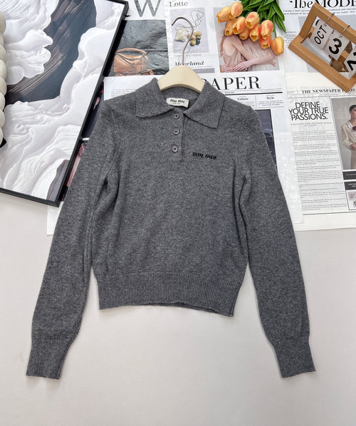 Loewe Retro Sweet-Cool Wool Polo Knit Sweater with Logo Embroidery