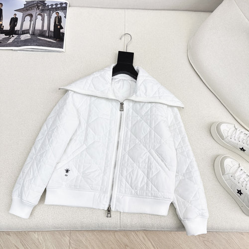 Dior Navy Bee Embroidery Cotton Coat with Princess Check