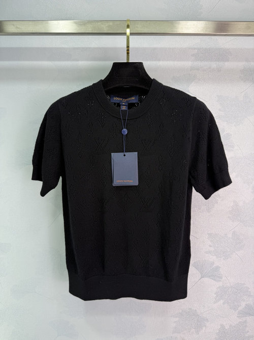 Louis Vuitton Elegant Jacquard Openwork Knit Top Featuring Letter Logo