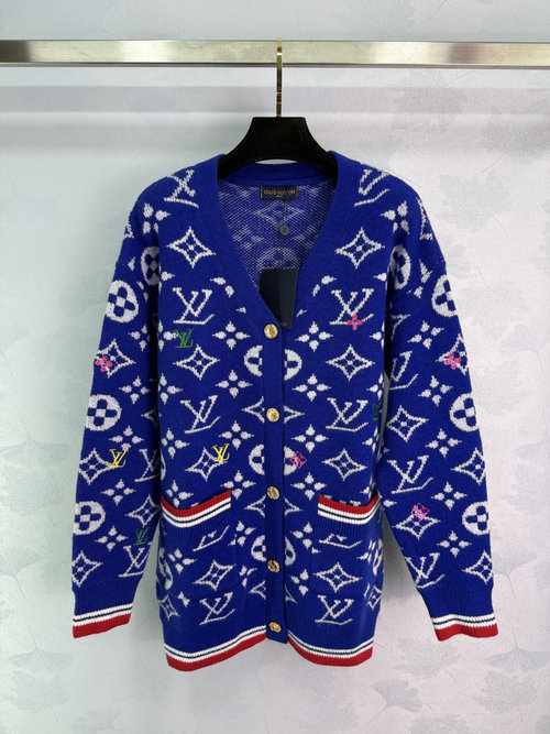Louis Vuitton Full Print Damask Knit Cardigan with Gold Buttons, Soft and Versatile