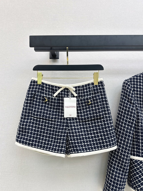 Valentino Elegant Checkered Knit Bow Shorts Set
