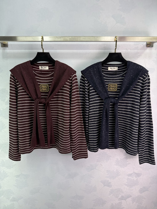Miu Miu Chic Striped Knit Two-Piece Set with Shawl