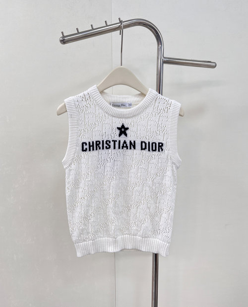Dior Knitted Vest with Interwoven Hollow Stars and Colorful Dots
