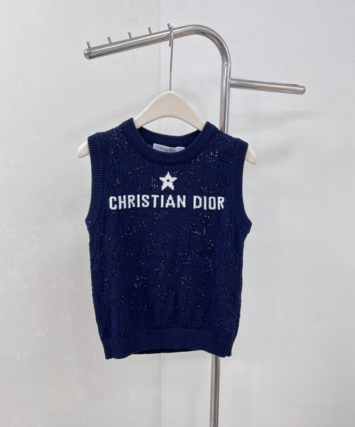 Dior Hollow Star Letter Knitted Vest with Exquisite Texture and Stylish Color Blocking