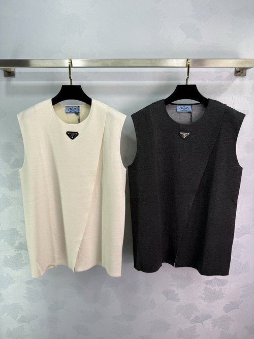 Prada Custom Wool Vest with Metal Triangle Logo, Graceful and Flattering