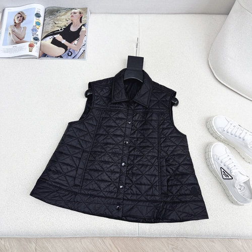 Moncler A - line Checkered Nylon Vest with Front Snap and A - shaped Hem