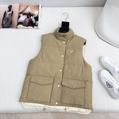 Prada Classic H-Style Down Vest with Triangle Logo, 90% Duck Down Filled
