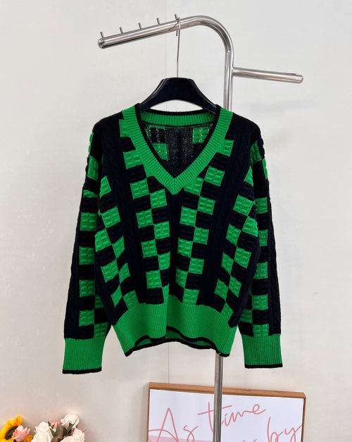 Chanel V-Neck Knitted Sweater with Embossed Pattern and Texture