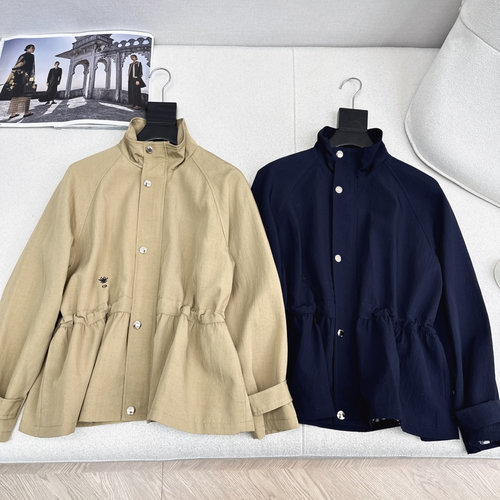 Dior Bee-Embroidered Stand-Collar Trench Coat, Luxury Style