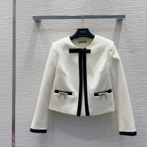 Prada Classic Waist-Cinched French Coat with Custom Buttons