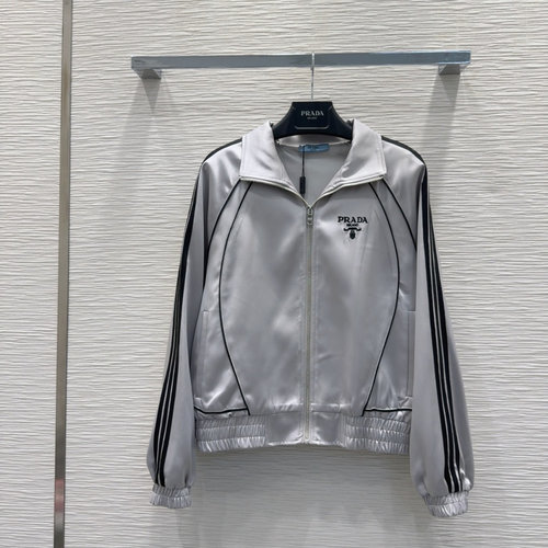 Prada Zippered Collar Jacket with Embroidered and Tape Accents