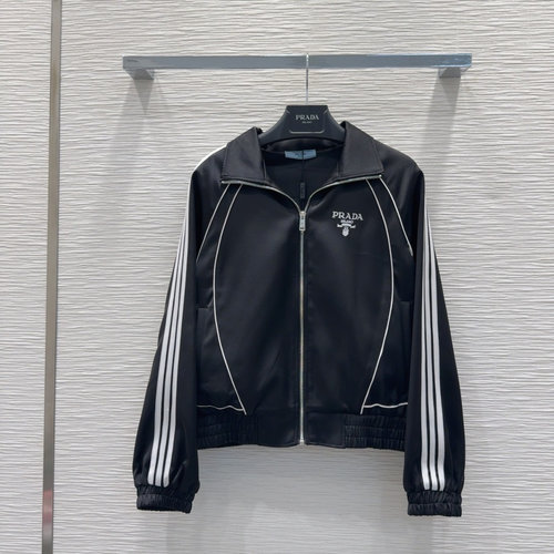 Prada Zippered Collar Jacket with Embroidered and Tape Accents
