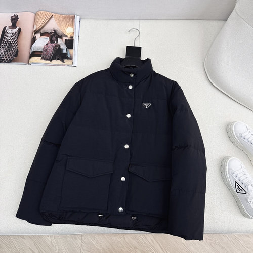 Prada Triangle Logo Collared Down Jacket, Classic H Shape