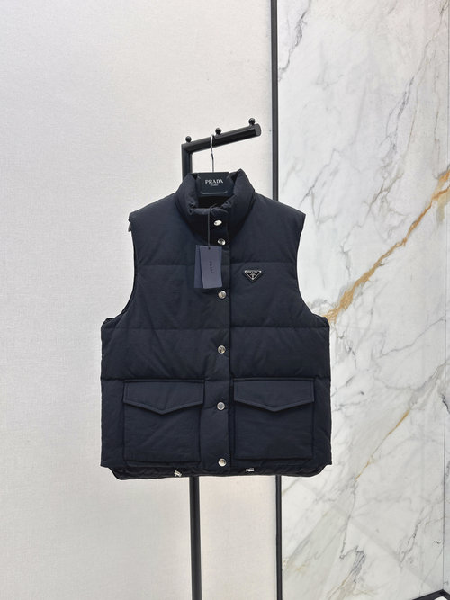 Prada Triangle Logo - Decorated Stand Collar Down Vest in H Shape