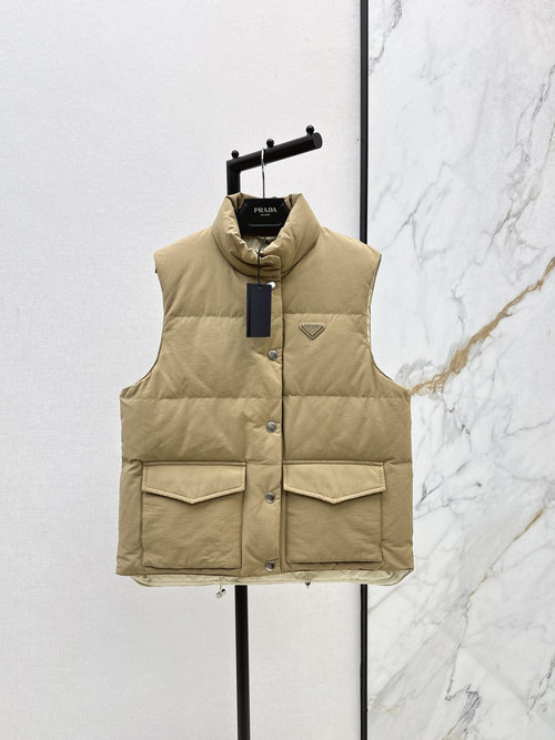 Prada Triangle Logo - Decorated Stand Collar Down Vest in H Shape