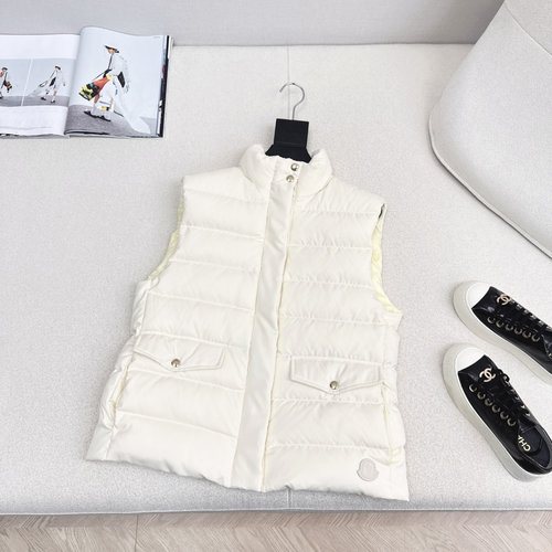 Moncler Short Collared Down Vest with 90% White Goose Down and Soft Imported Fabric