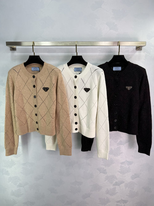 Prada Stylish Diamond-Patterned Knit Cardigan