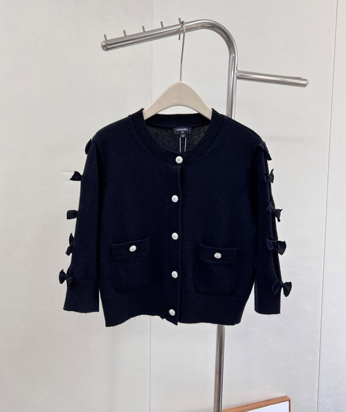 Chanel Bow-Knot Cardigan with 3D Bow and Soft Fabric
