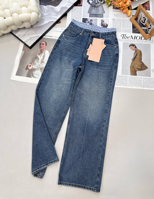 Miu Miu Combination-waist Straight Cowboy Trousers with High-end Process