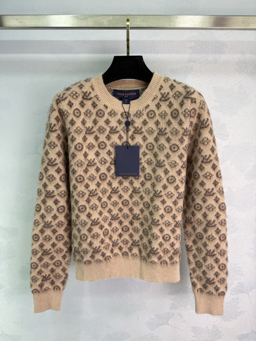 Louis Vuitton Round Neck Jacquard Knit Top Adorned with Four-Leaf Clover Logo