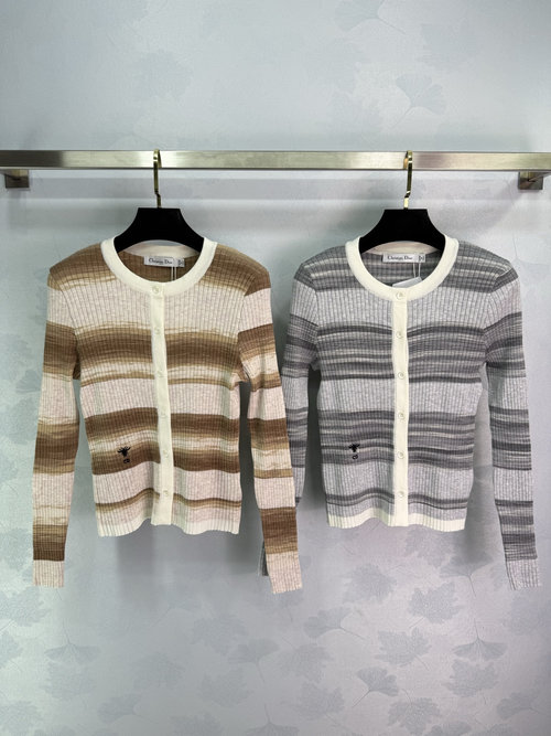 Dior Bee Embroidered Striped Knit Cardigan