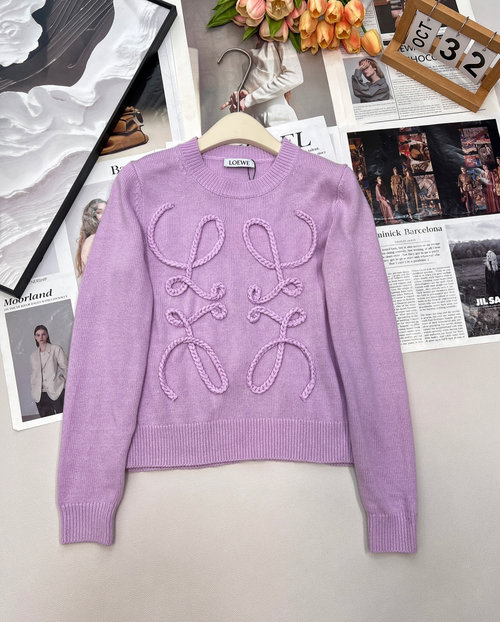Loewe Long-sleeved Knit Shirt with Prominent Logo, Fashionable and Comfortable