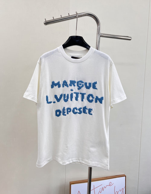 Louis Vuitton Ocean Blue Logo Embroidery T-Shirt for Summer