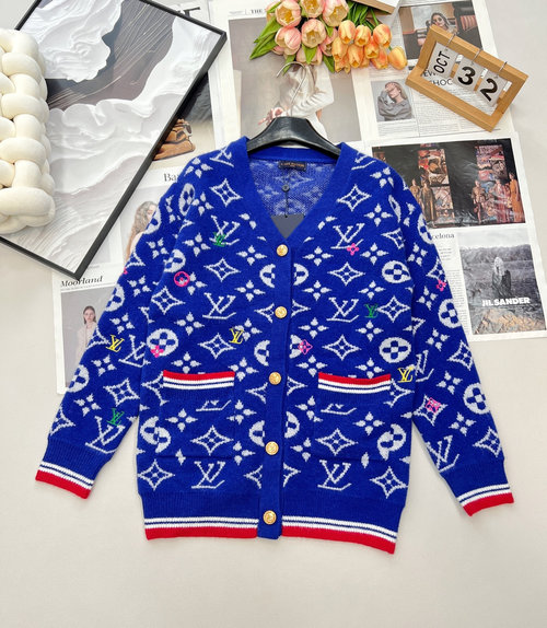 Louis Vuitton Knitted Cardigan Featuring Vintage Logo, Double-Sided Jacquard Design