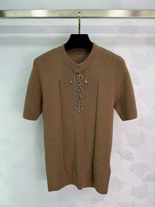 Prada Short Sleeve Knit Top with Anchor Chain Detail