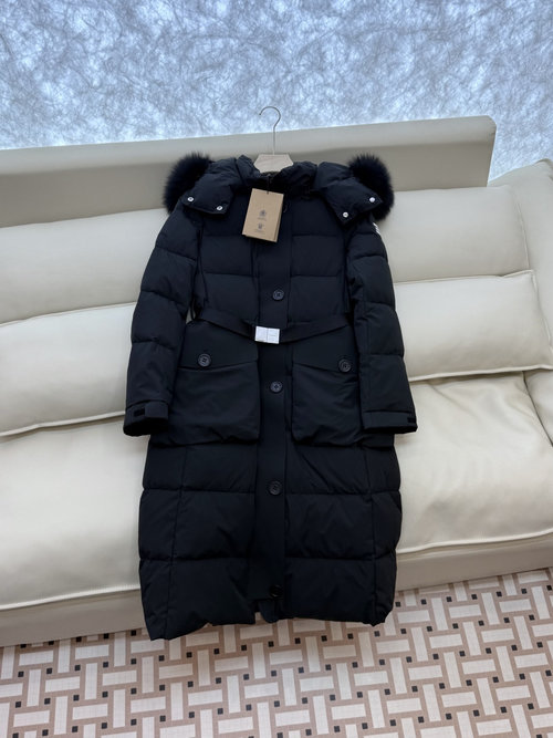 Burberry Detachable Fox Fur Collar, Long White Goose Down Jacket