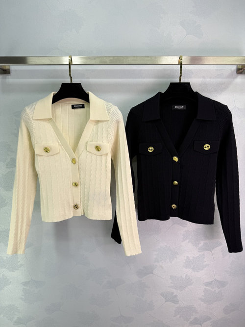 Balmain Exquisite Metal Buttoned Knit Cardigan with Gold Buttons