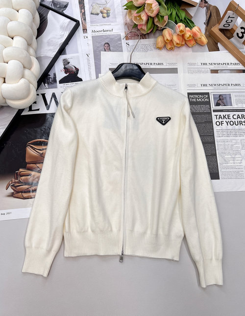 Prada Warm Fashionable Knit Zipper Jacket with Imported Weaving