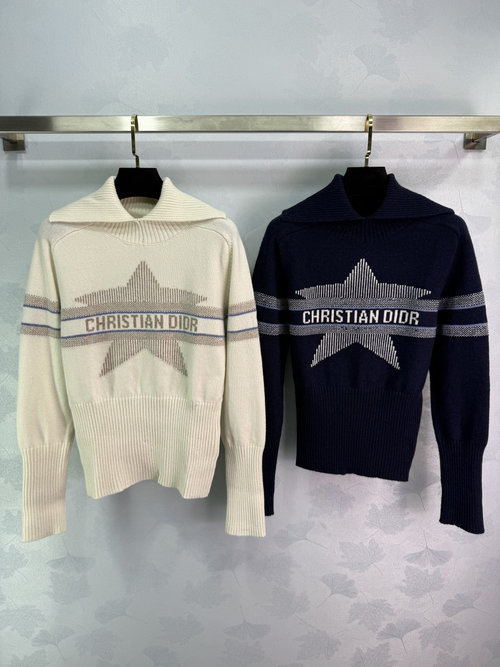 Dior Color-Block Logo Knit Pullover with Ribbed Cuffs