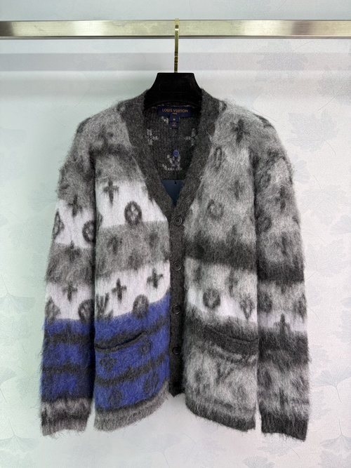 Louis Vuitton Loose Mohair Knit Cardigan with Gradient Floral Pattern