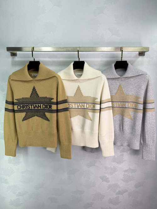 Dior Star Embroidered Knit Sweater with Ribbed Texture