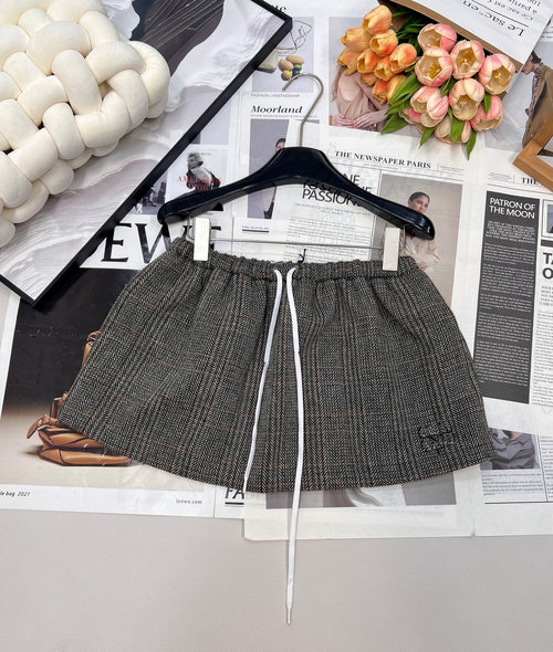 Miu Miu Checked Mini Skirt with Embroidered Logo