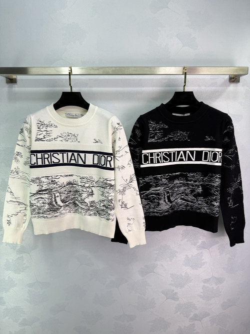 Dior Jungle Embroidery Knit Sweater with Striped Details