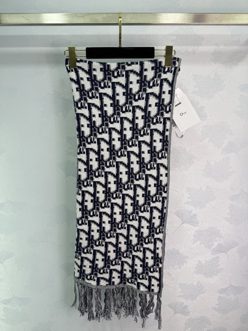 Dior Classic CD Monogram Wool Blend Scarf with Tassels