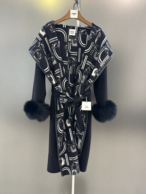 Hermes Classic Printed Woolen Bathrobe-Style Long Coat