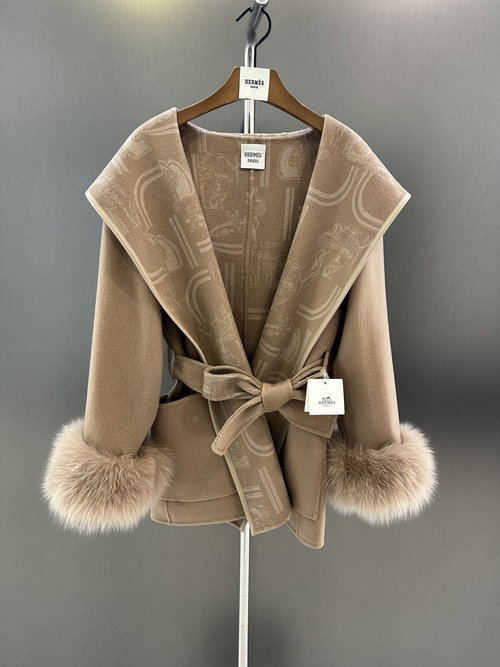 Hermes Classic Printed Woolen Bathrobe-Style Coat